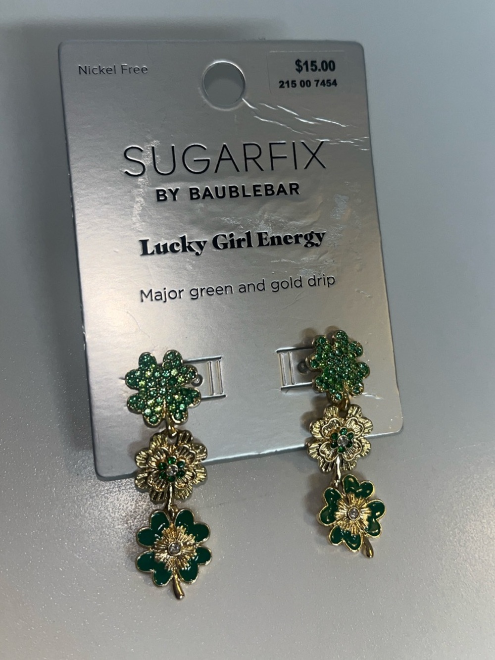 Sugarfix by BaubleBar Lucky Girl Energy Green & Gold 🍀 Drop Earrings Festive